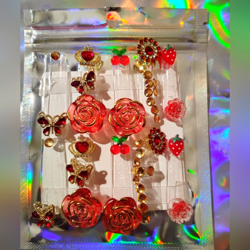 Red and Gold Handmade Nails Set
